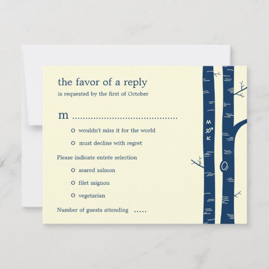 Birch Trees Wedes RSVP Card avec entrée - Navy (Devant)