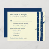 Birch Trees Wedes RSVP Card avec entrée - Navy (Devant / Derrière)