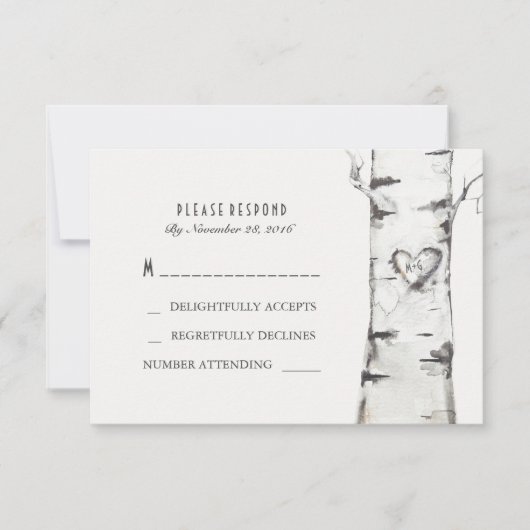 Birch Wood Heart Rustic Wedding Cartes RSVP (Devant)
