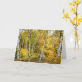 Birches blanches dans la carte de voeux d'automne (Fleur jaune)