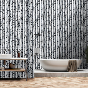 Birchwoods boompatroon zwart wit naadloze kunst behang