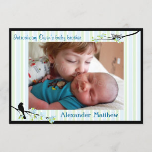 Bird and Blossom Foto Birth Announcement Blues Aankondiging