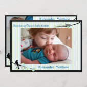 Bird and Blossom Foto Birth Announcement Blues Aankondiging (Voorkant / Achterkant)