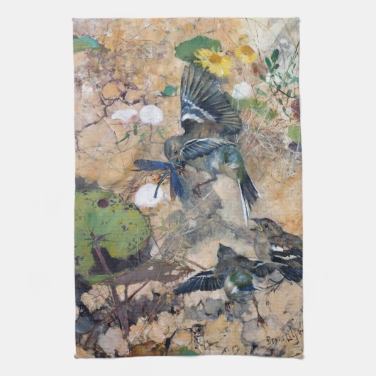 Bird and Dragonfly, Bruno Liljefors Theedoek (Verticaal)