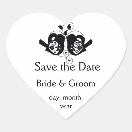 Bird and Heart Wedding Black and White Hart Sticker (Voorkant)
