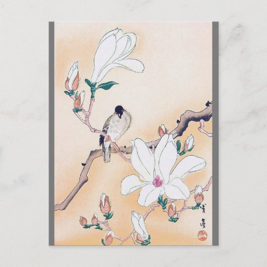 Bird and Magnolia Blossom, Watanabe Seitei Briefkaart (Voorkant)