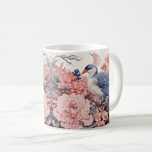 Bird and Pink Peonies Coffee Mok (Voorkant rechts)