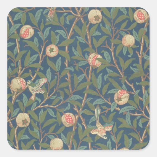 Bird and Pomegranate Wallpaper Design, bedrukt met Vierkante Sticker (Voorkant)