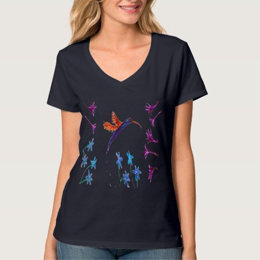 Bird Art Floral Hummingbird T-shirt (Voorkant)