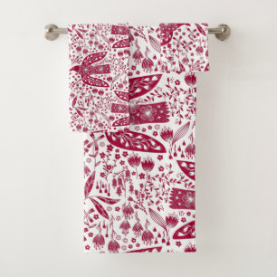 Bird Art Red White Bad Handdoek