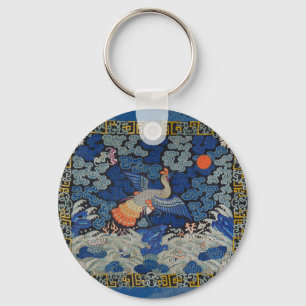 Bird Artwork Crested chinese borduurwerk Sleutelhanger