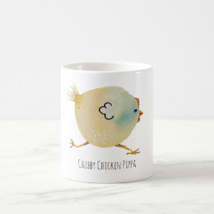 Bird, chicken, watercolor, whimsical, chubby bird koffiemok