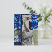 Bird Dino Blue Paint Mixed Media Collage Briefkaart (Staand voorkant)