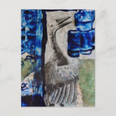 Bird Dino Blue Paint Mixed Media Collage Briefkaart (Voorkant)