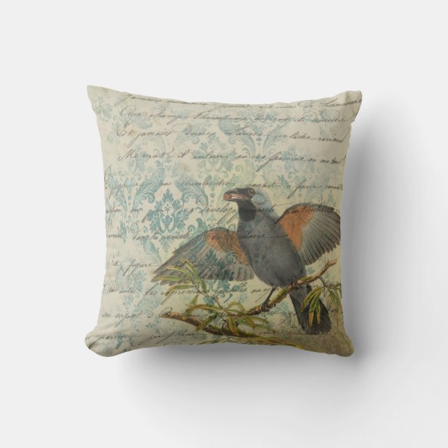  Bird Ephemera Decoupage Kussen | elegant (Voorkant)