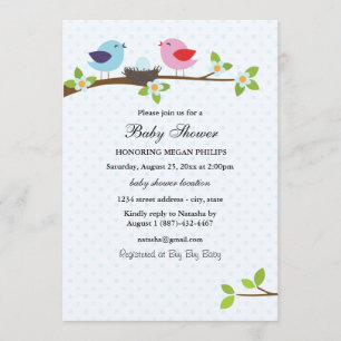 Bird Family Blauw Baby shower Uitnodiging