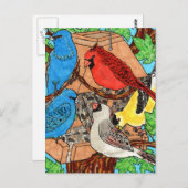 Bird Feeder Gathering Briefkaart (Voorkant / Achterkant)