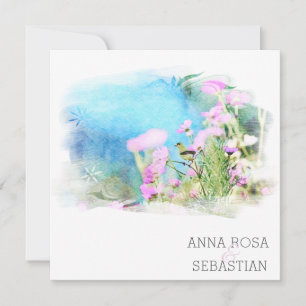 *~* Bird Flower AR12 PHOTO RSVP + QR Wedding Kaart