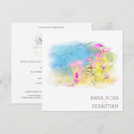 *~* Bird Flower Artsy AR12 QR FOTO RSVP Huwelijk Kaart (Voorkant / Achterkant)