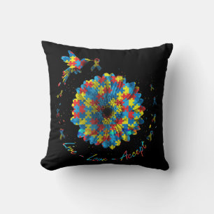 Bird Flower Ribbon Puzzle Live Love Autism Kussen