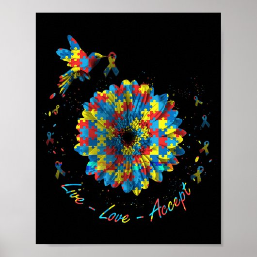 Bird Flower Ribbon Puzzle Live Love Autism Poster (Voorkant)