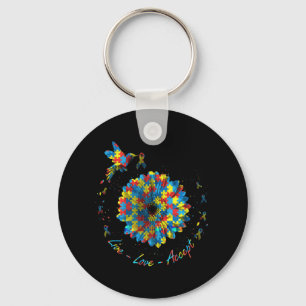 Bird Flower Ribbon Puzzle Live Love Autism Sleutelhanger