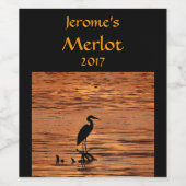 Bird Heron à Orange Sunset Lake Étiquette de vin (Étiquettes simples)