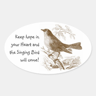 Bird Houd Hoop in je Hart Ovale Stickers