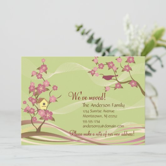 Bird House Moving Faire-part Carte Plat Vert (Debout devant)