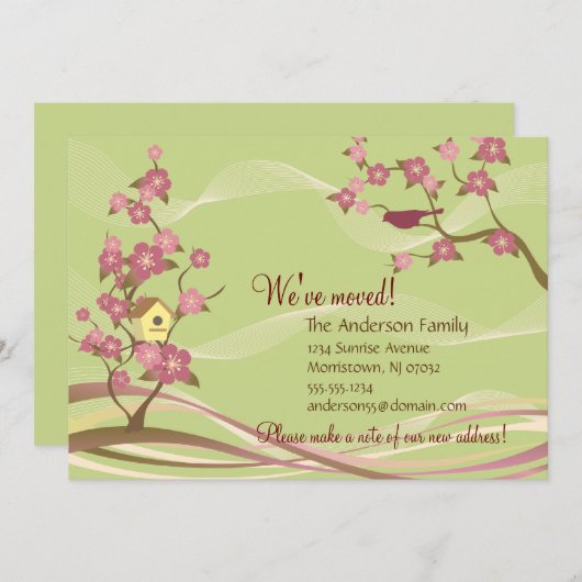 Bird House Moving Faire-part Carte Plat Vert (Devant / Derrière)