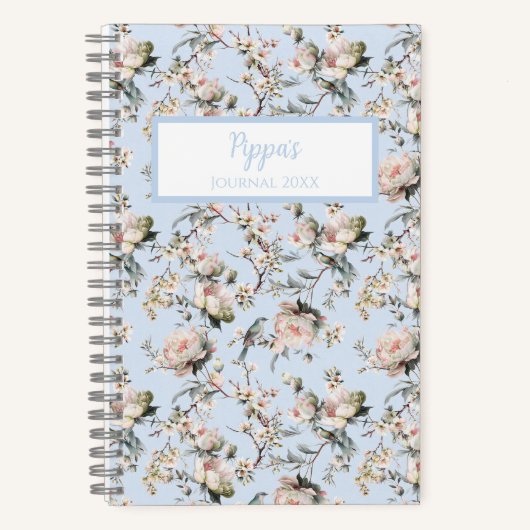 Bird in Blossom Blue Personalized Journal Notebook (Recto)