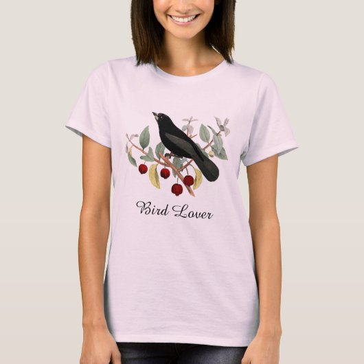 Bird Lover Blackbird Pink T-shirt (Voorkant)