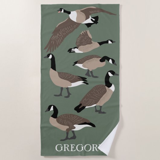 Bird Lovers Canada Geese Illustration Personalized Strandlaken (Voorkant)