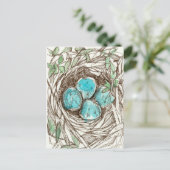 Bird Nest Blue Robin Eggs Spring Ink Tekening Briefkaart (Staand voorkant)