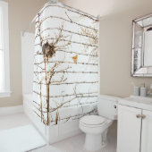 Bird Nest Branches Sparrow and Barbed Wire Natuur Douchegordijn (In situ)