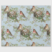 Bird Nest Pattern  Blue Natuur Ontkoppeling Cadeaupapier (Vlak)