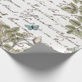 Bird Nest Pink Rose Butterfly Gold French Script Cadeaupapier (Hoek)