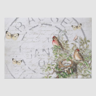Bird Nest Postmark Butterfly French Script Blue Ti Tissuepapier