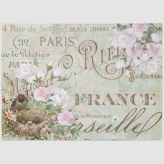 Bird Nest Roos French Script Decoupage Big Tissuepapier