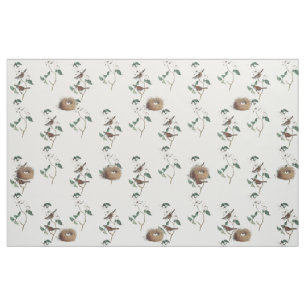 Bird Nest White Flowering Dogwood Pattern Stof