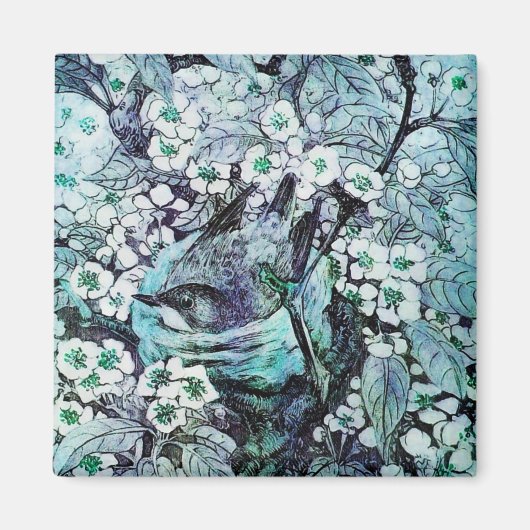 BIRD NEST, wit blauw Magneet (Voorkant)