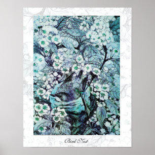 BIRD NEST, wit blauw Poster