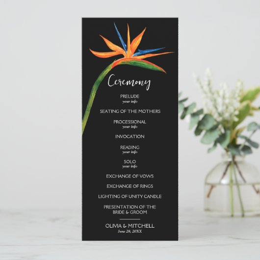 Bird of Paradise All In One Trouwprogramma Kaart (Staand voorkant)