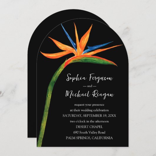 Bird of Paradise Arch Top Wedding Kaart (Voorkant / Achterkant)