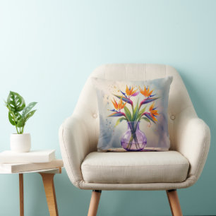 Bird of Paradise Bloemenboeket in Waterverf Kussen