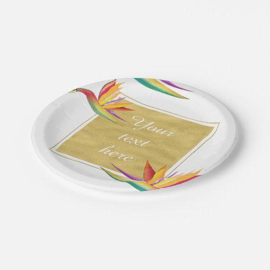 Bird of Paradise Elegant Goud Wit Bruiloft Papieren Bordje (Gekanteld)