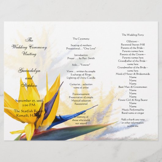 Bird of Paradise Floral Wedding Programme Modèle (Devant)