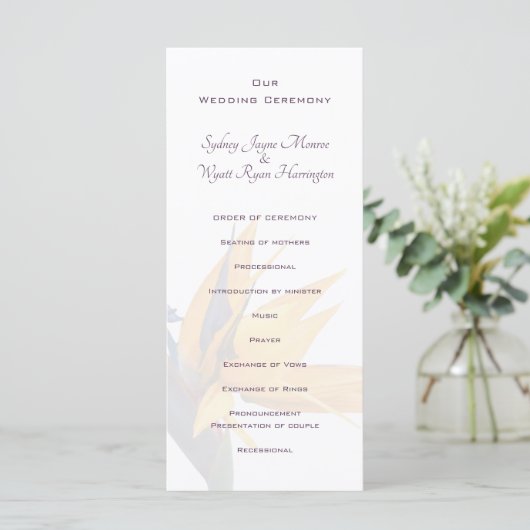 Bird of paradise Flower Wedding Programme Tall Programma (Staand voorkant)