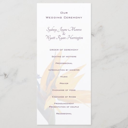 Bird of paradise Flower Wedding Programme Tall Programma (Voorkant)