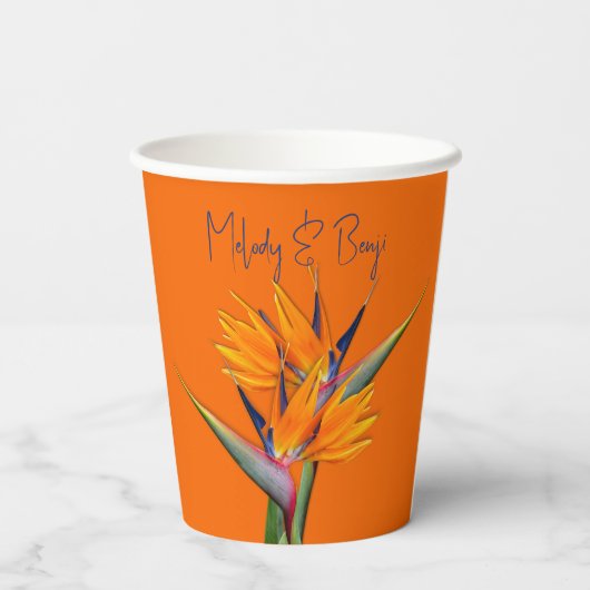 Bird of Paradise Flowers Sinaasappel Trouwdouche Papieren Bekers (Achterkant)